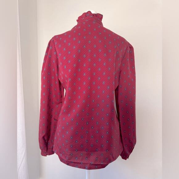 Vintage ‘70s Ship ‘n Shore Burgundy Long Sleeve Collared Button Down Blouse - Picture 4 of 9